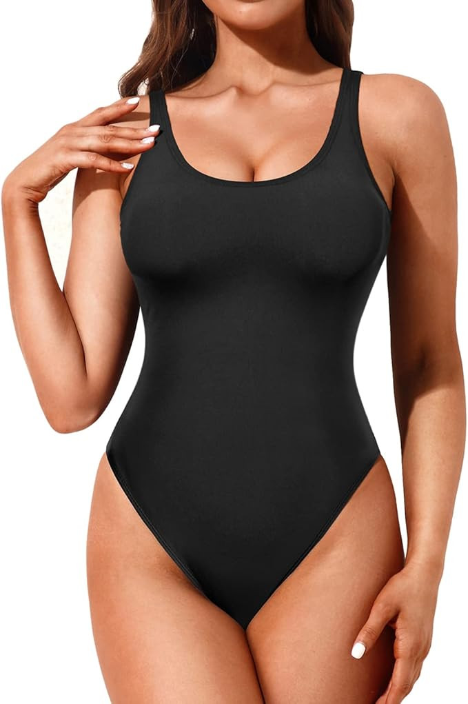 Tempt Me Women High Cut One Piece Swimsuit Tummy Control Low Back Scoop Neck Retro 80s Bathing Su... | Amazon (US)