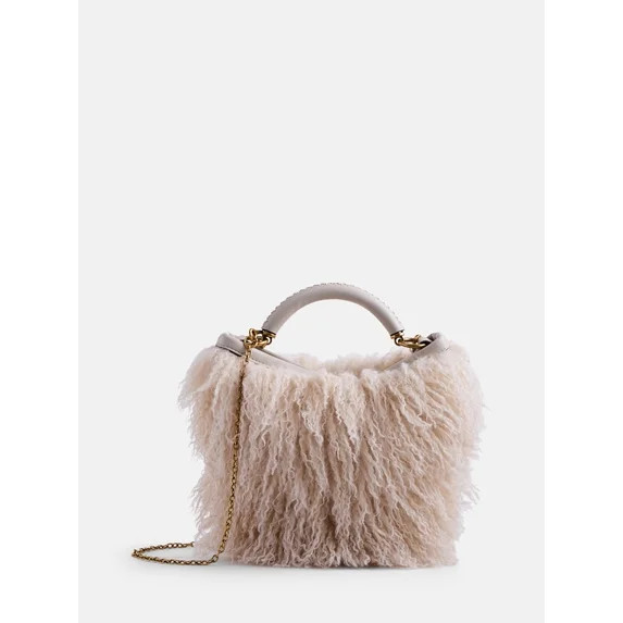 Scoop Women's Chain Top Handle Mini Faux Fur Bag, Beige | Walmart (US)