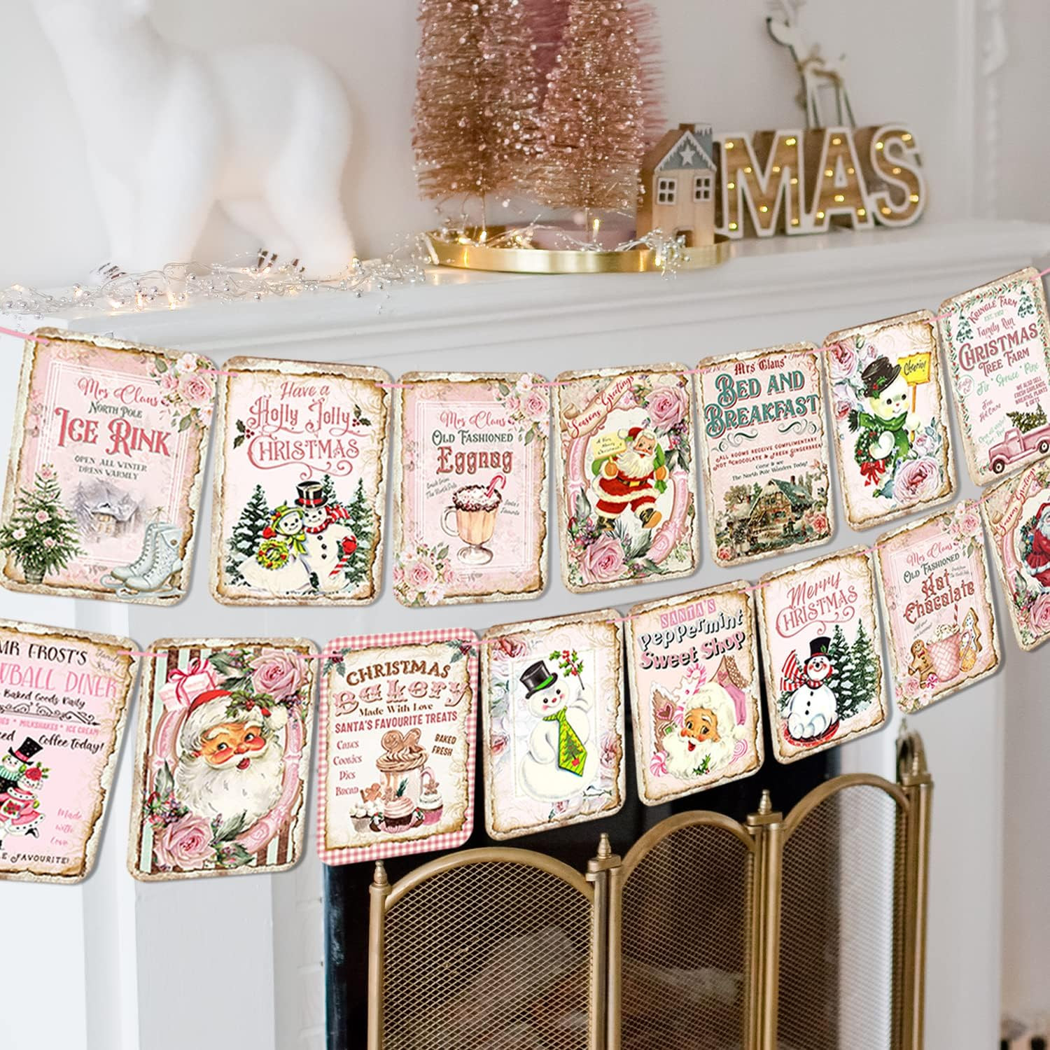 Pink Christmas Decorations Vintage Style Nativity Christmas Banner Traditional Christmas Bunting ... | Amazon (US)