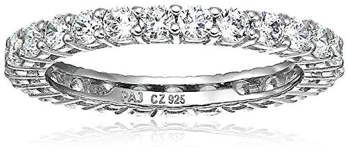 Amazon Essentials Plated Sterling Silver Round-Cut Cubic Zirconia All-Around Band Ring | Amazon (US)