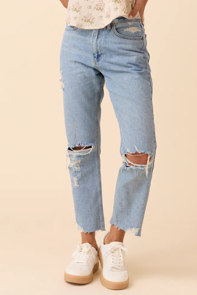 Nadine High Rise Light Denim Straight Leg Jeans | Pink Lily
