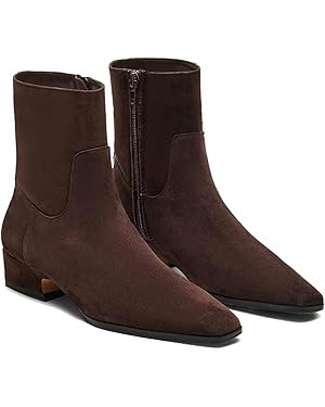 Coutgo Womens Booties Low Heel Ankle Boots Square Pointed Toe Chunky Heel Side Zipper Dressy Fall... | Amazon (US)