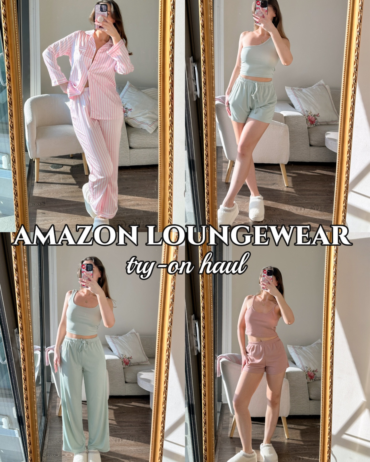 Rounding up my favorite matching lounge & pajama sets from Amazon lately! I found a brand called Ekouaer which seems to have super highly-rated pieces, so I thought I’d give it a try 🫶 
These are all so cute at great price points too!
 🎀 WAFFLE KNIT SET Comes with 3 pieces - a crop tank top, shorts, and a matching robe • Color: Pink (it looked more pink online. In person it’s more of a rosy taupe tone) • Wearing: size small • Current price: $28 (on sale!) • Other color options: Olive green, brown, grey, sage green, khaki, light blue, navy, burgundy red, and black
 🍵 RIBBED KNIT SET Comes with 4 pieces to mix & match - a one-shoulder top, cropped tank, pants, and shorts • Color: Light green • Wearing: size small • Current price: $35 (on sale!) • Color options: very similar to those of the 3 piece set, with the addition of forest green & bright pink
 🌸 STRIPED SATIN PAJAMAS 2 piece - button down top & matching pants • Color: Pink striped  • Wearing: size small • Current price: $34 • Color options: solid colors, patterns, and stripes in pretty much every color you can think of! They even have holiday prints 🌲  
Have you tried this brand before? Lmk which set is your favorite 🥰

  #fashionfinds #amazonfashionfinds #loungewearoutfit #loungewear 

#LTKHoliday #LTKFindsUnder100 #LTKFindsUnder50