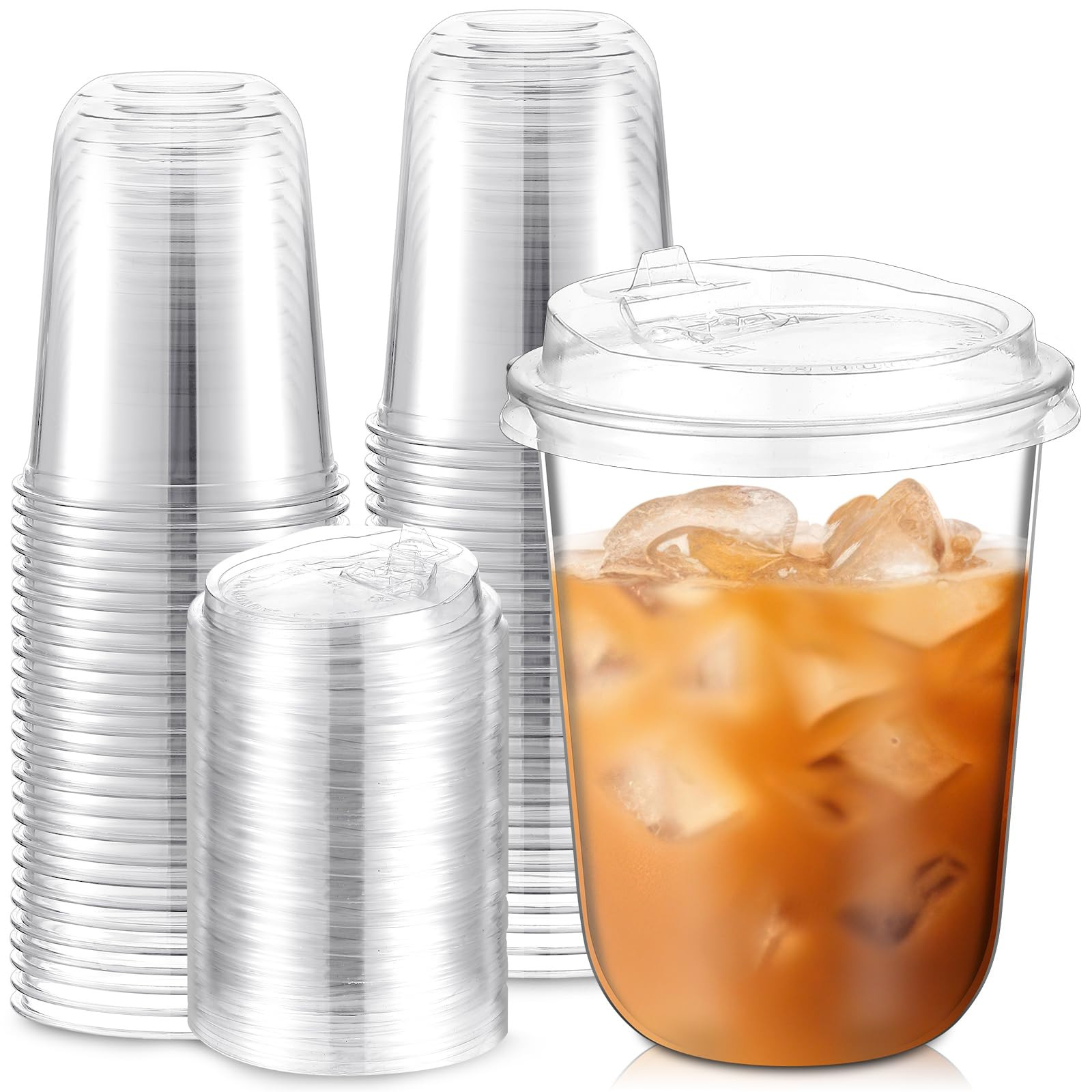 Baderke 50 Sets Crystal Clear Plastic Cups With Lids, Disposable Iced Coffee Cups with Lids for S... | Amazon (US)