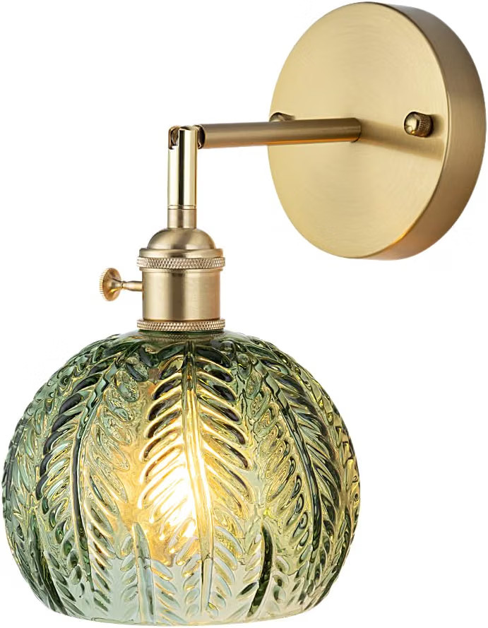 Vintage Indoor Wall Sconce, Green Leaf Glass, Gold Base | Amazon (US)