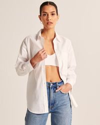 Oversized Poplin Button-Up Shirt | Abercrombie & Fitch (US)