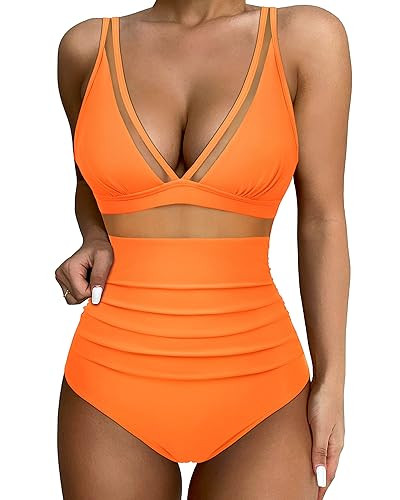 SUUKSESS Women Sexy Mesh Tummy Control Swimsuit Push Up High Waisted Bathing Suit | Amazon (US)