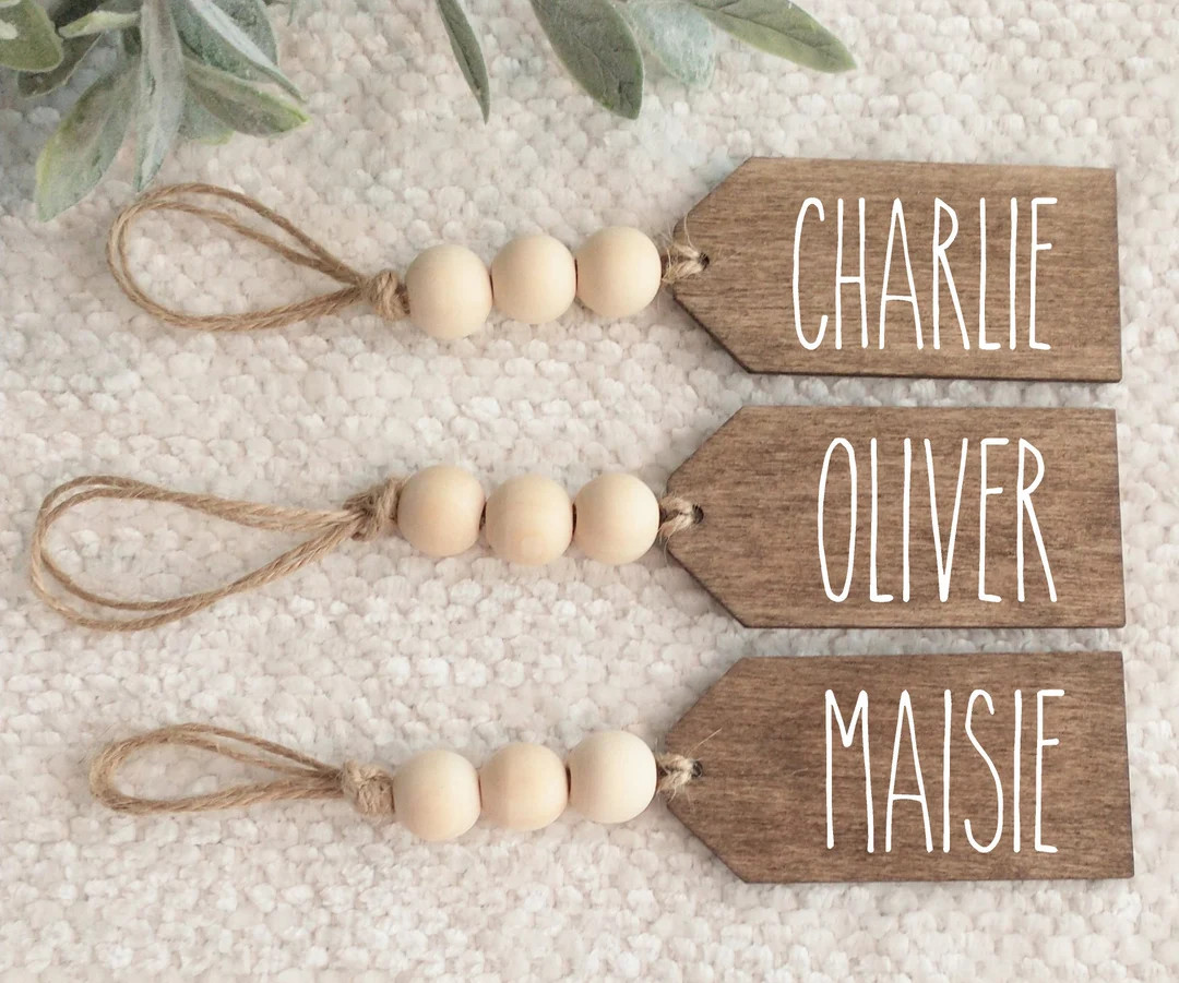 Wooden Beaded Christmas Stocking Name Tag,  Personalized Tag, Wooden Gift Tags, Custom Name Tags,... | Etsy (US)