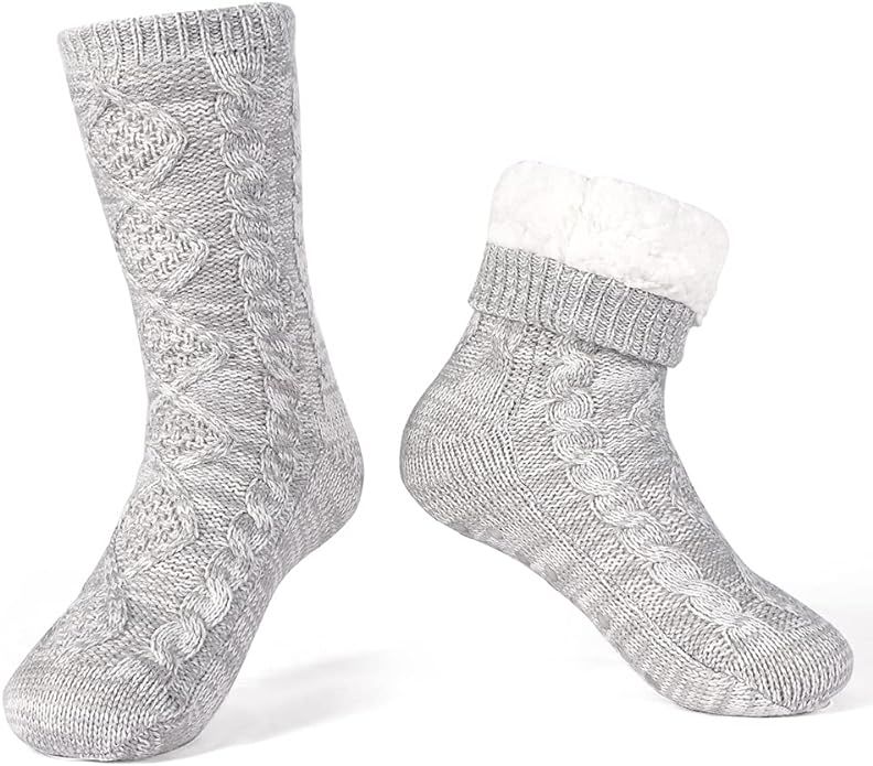 LEMZONE Men's Thick Warm Slipper Socks Non Slip Cozy Fleece Lining Thermal Sock with Grips | Amazon (US)