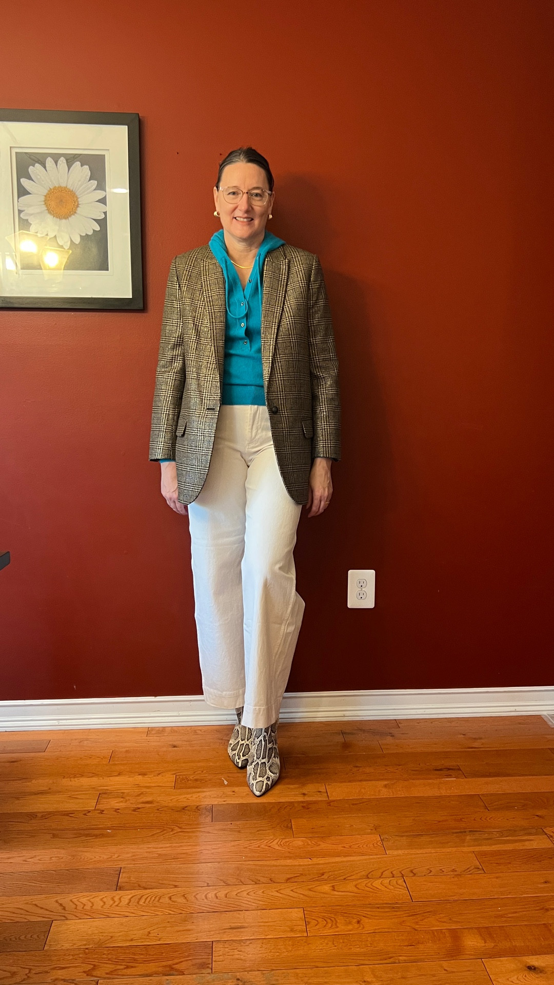 It’s #shoesday and I feel like you have come to expect something spectacular on my feet (or maybe I have come to expect spectacular shoes on Tuesdays). Either way, today I am going to deliver. 

I am once again sporting my Winter Uniform.  I did mix things up a little - my turtleneck is actually a hoodie which gives the whole look a Veronica Beard vibe.  But the boots are what make the look.  They perfectly ground the neutral blazer and denim with their fun python print.  These boots are not new so the only way you are getting them is if you track them down pre-loved but they are definitely worthy of such legwork. Happy Tuesday Shoesday. #whatiworetowork #workattire #workstyle #officefashion #casualworkwear

#LTKootd #LTKOver40 #LTKWorkwear