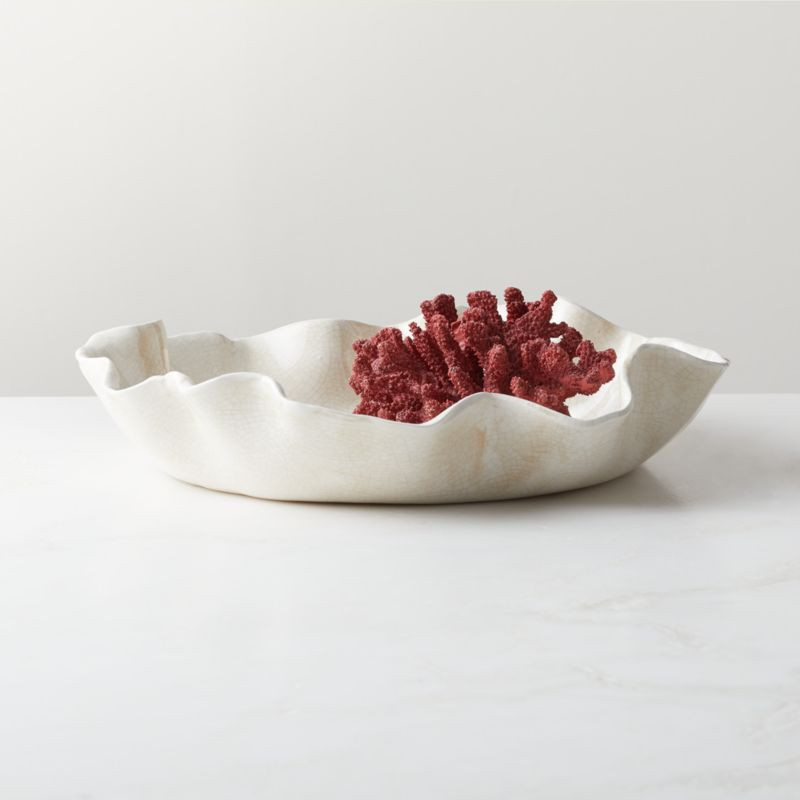 Valentia Warm White Crackled Ceramic Decorative Bowl | CB2
