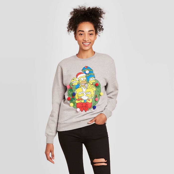Women's The Simpsons Lightup Holiday Sweatshirt - Heather Gray | Target