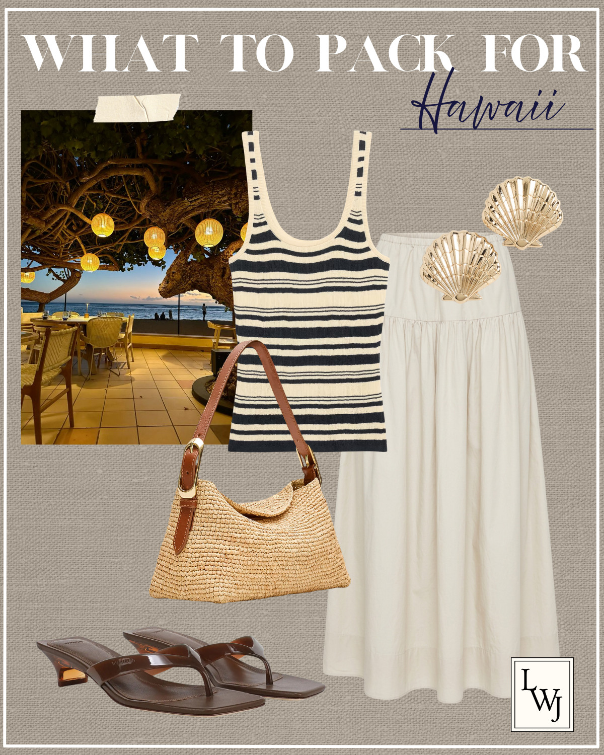 hawaii outfit inspo 

summer vacation / island vacation / dinner outfit / striped scoopneck tank / maxi skirt / mini straw purse / jelly heeled sandals / statement seashell earrings/ banana republic / shopbop / jcrew

#LTKootd #LTKSeasonal #LTKTravel