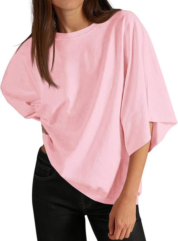 Cicy Bell Womens Oversized Half Sleeve T-Shirts Summer Casual Crew Neck Tshirt Loose Fit Side Sli... | Amazon (US)