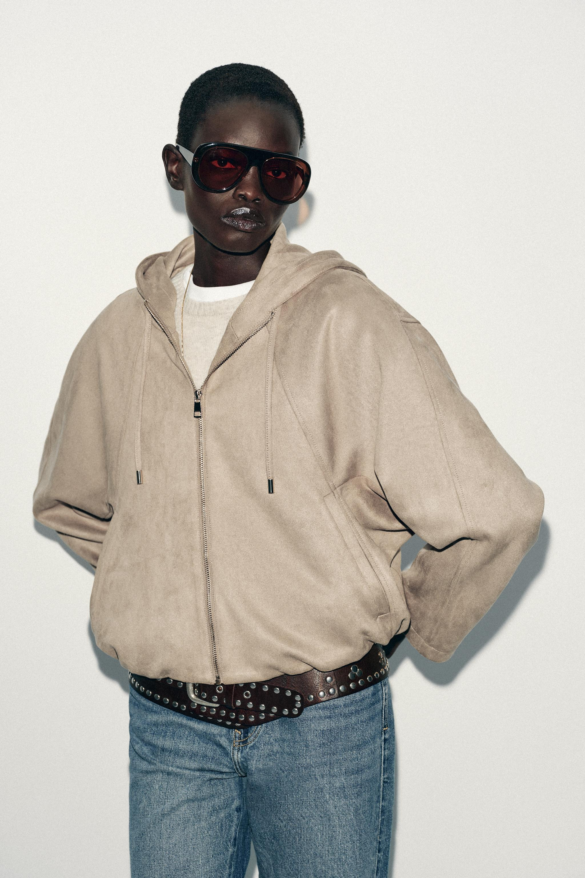 FAUX SUEDE HOODED BOMBER JACKET | Zara US