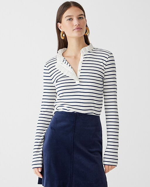 Ruffle-collar long-sleeve shirt in striped vintage rib | J. Crew US