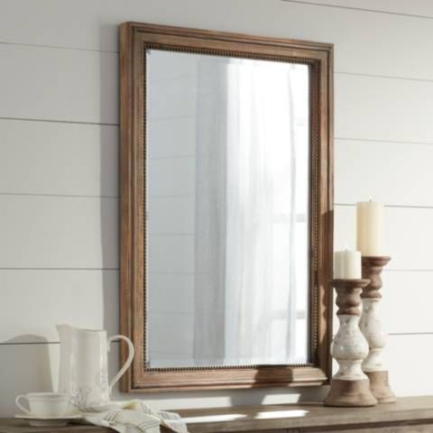Lesley Beaded Wood 26 3/4" x 37" Wall Mirror - #70T40 | Lamps Plus | Lamps Plus