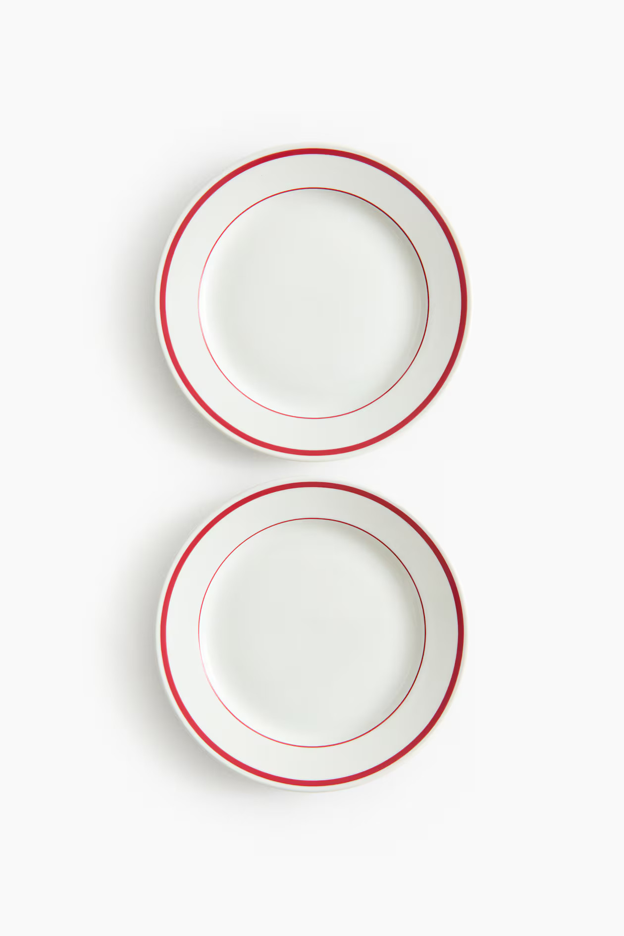 2-Pack Porcelain Medium-Sized Plates - White/red - Home All | H&M US | H&M (US + CA)