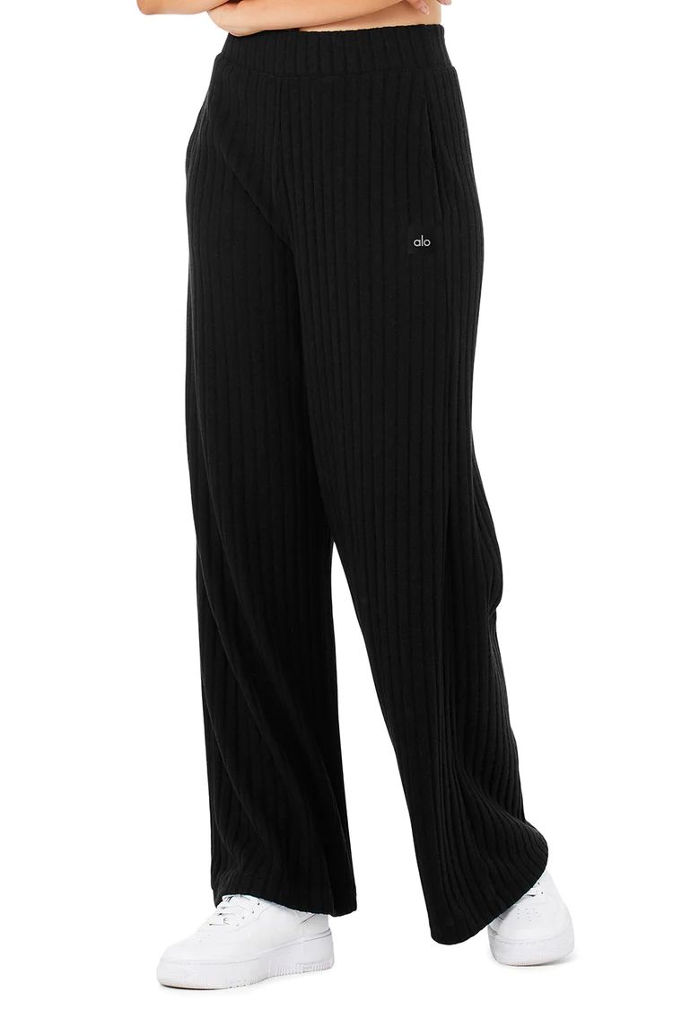 Ribbed Take Comfort Wide Leg Pant - Black | Alo Yoga