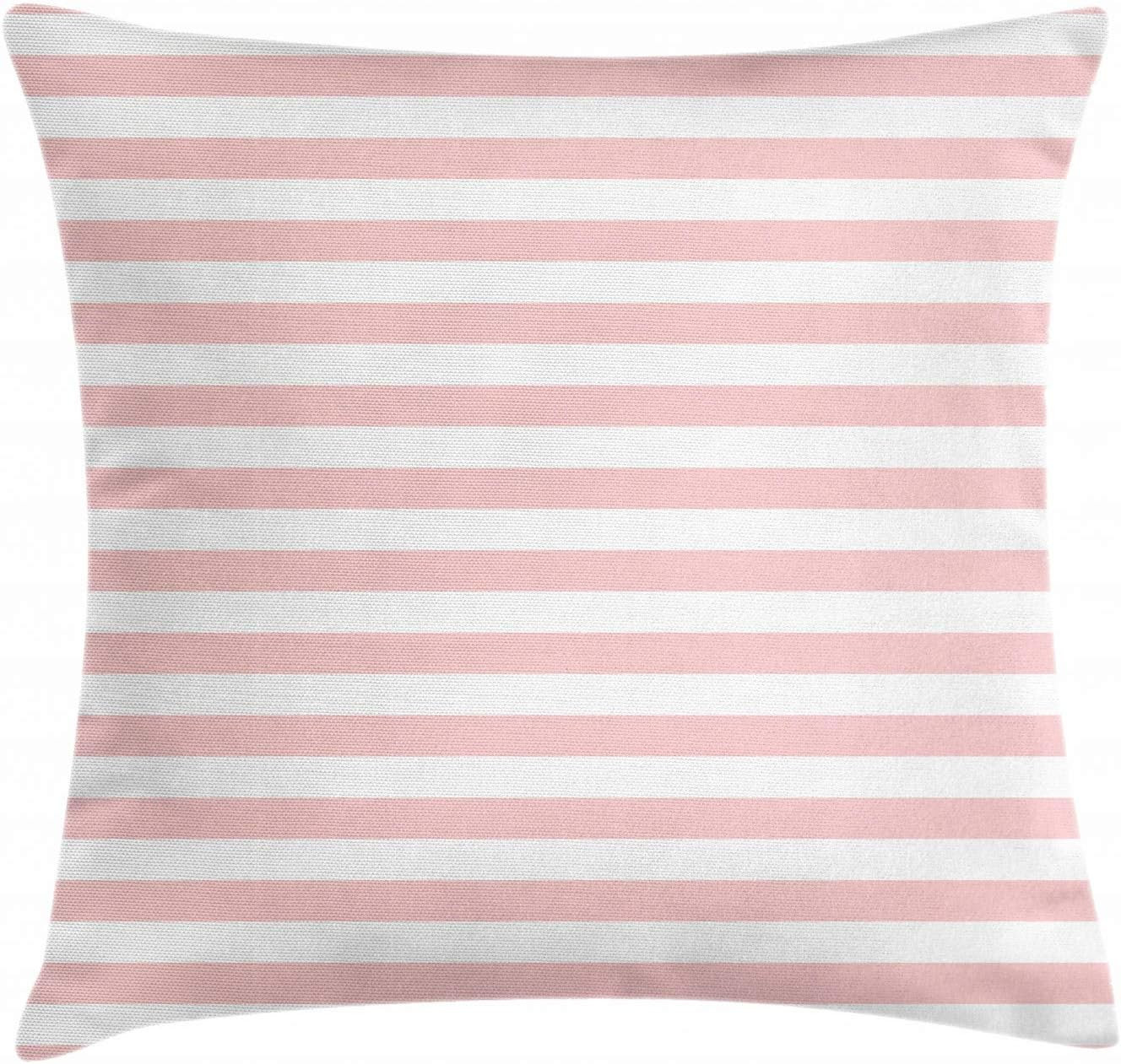 Lunarable Blush Throw Pillow Cushion Cover, Retro Style Pastel Colored Pink Stripes on White Backgro | Amazon (US)