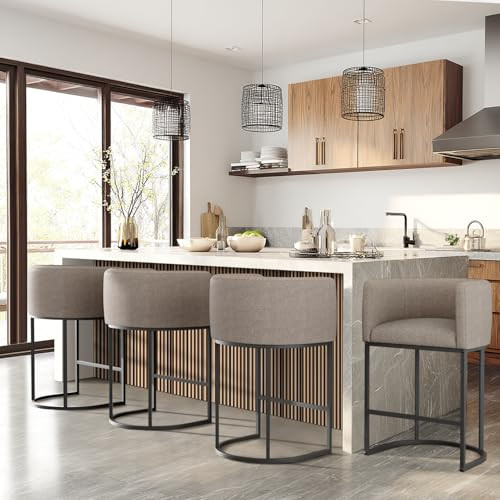 KRAMZMING Counter Height Bar Stools Set of 4, 24 Inch Seat Height Barstools for Dining Room, Fabric Upholstered Bar Chair for Kitchen Island, Linen Counter Stools with Metal Legs, Taupe | Amazon (US)