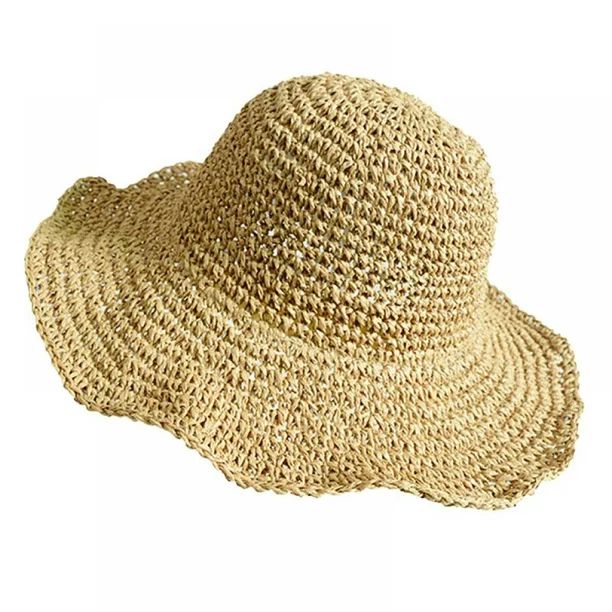 Women's Wide Brim Caps Floppy Beach Hat Bucket Straw Dome Hat Pocketable Sun Hats For Women - Wal... | Walmart (US)