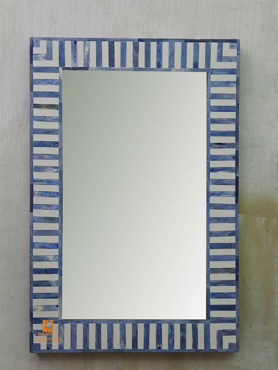 Handmade Bone Inlay Wooden Modern Striped Pattern Mirror Frame | Etsy | Etsy (US)