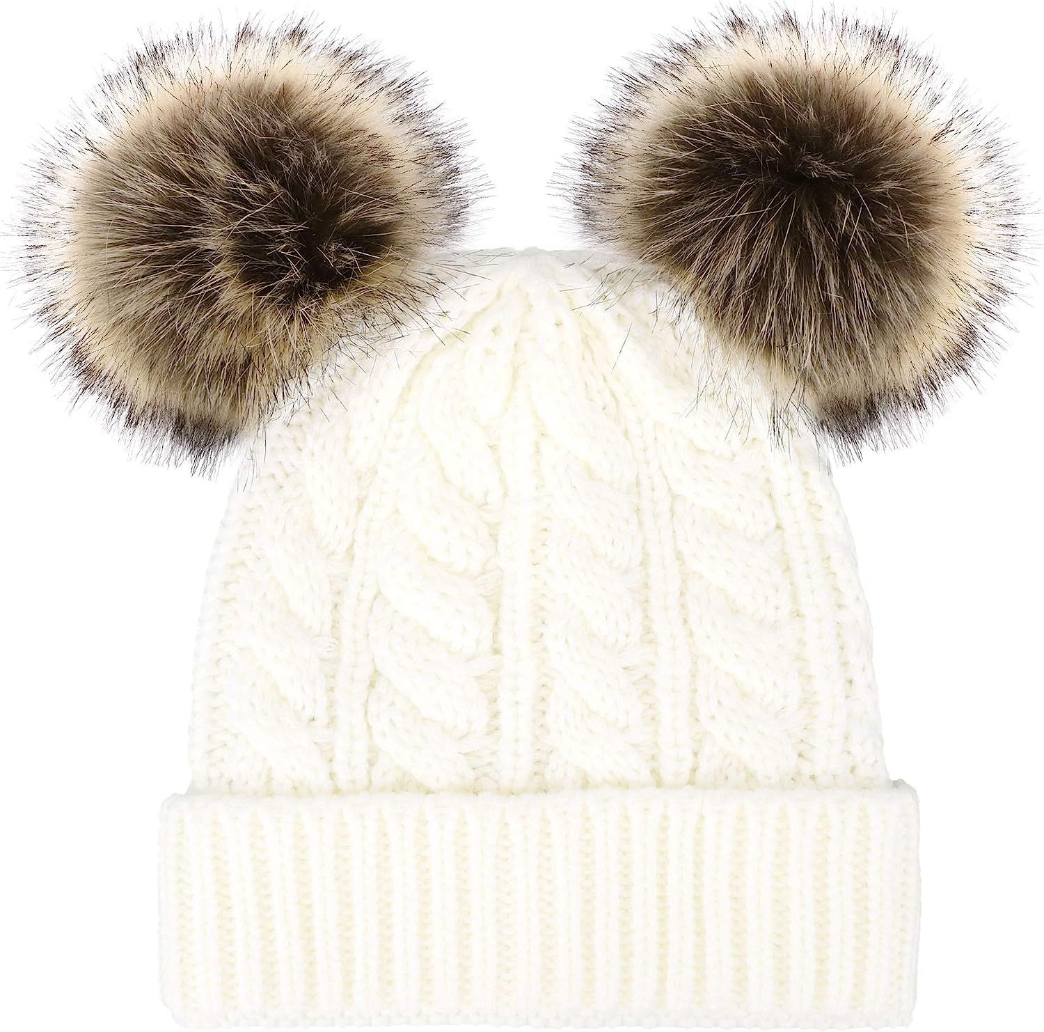 Arctic Paw Women Winter Cable Knit Fleece Lined Warm Pom Pom Beanie Hat | Amazon (US)