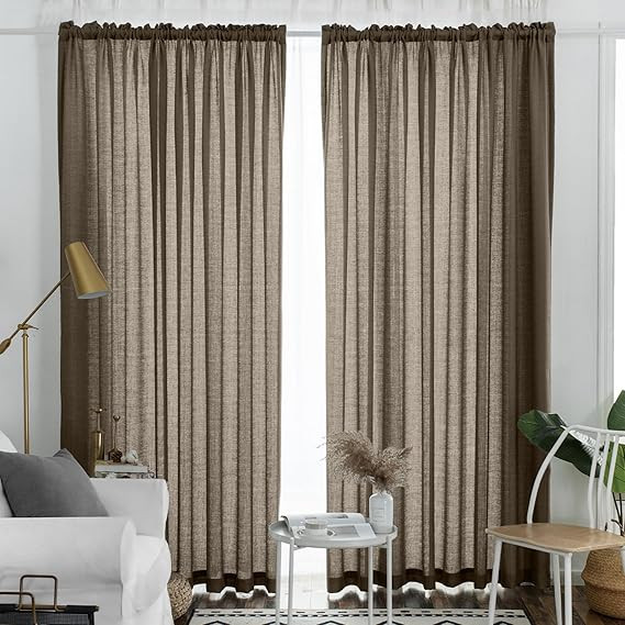 Melodieux Grayish Brown Semi Sheer Curtains 108 Inches Long for Living Room Bedroom, Extra Long L... | Amazon (US)