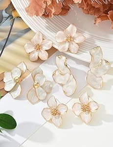 Gold Flower Statement Earrings for Women, 14K Gold Plated Large Irregular Leaf Floral, Big Chunky... | Amazon (US)