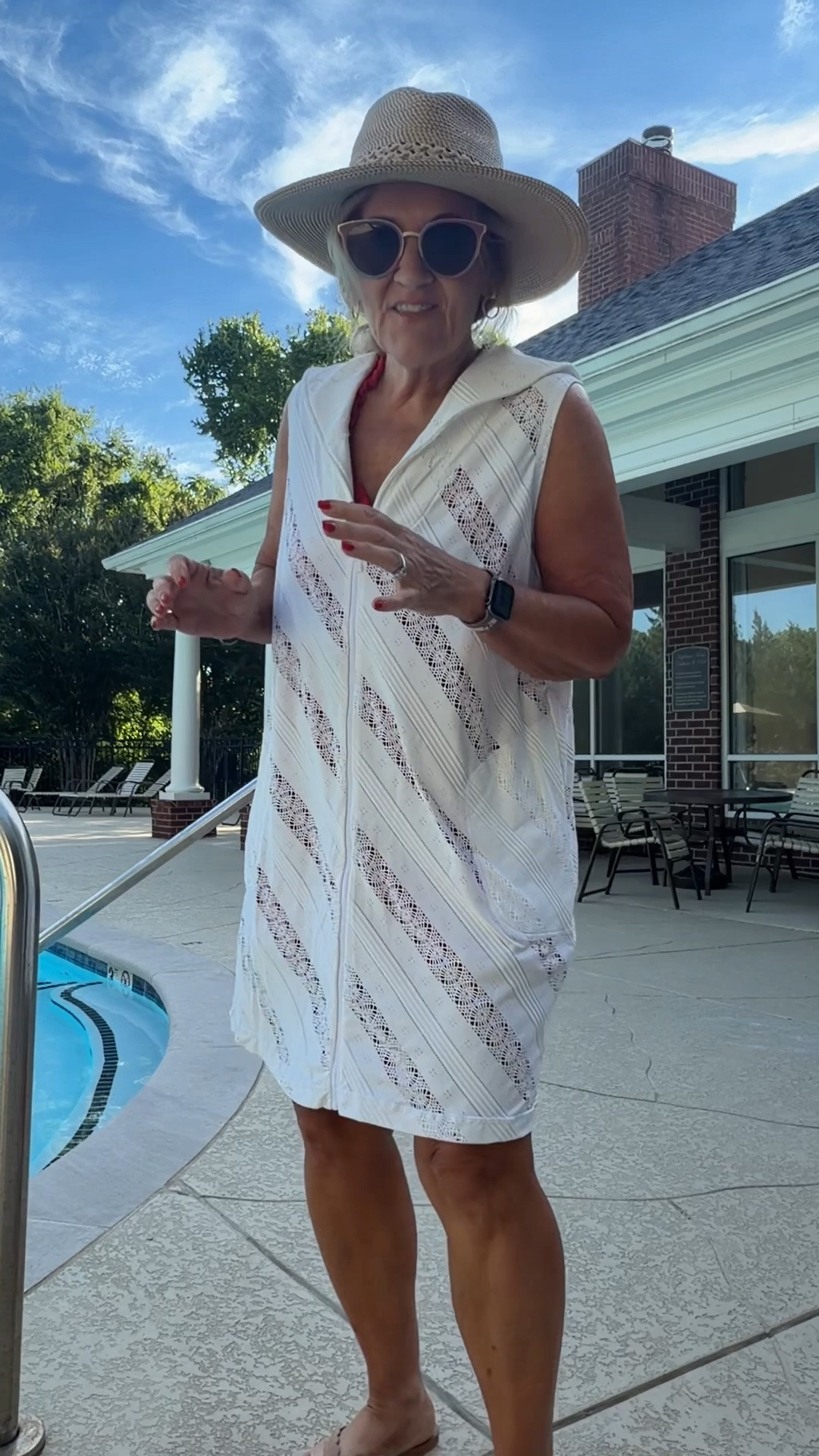 Great coverup! Lightweight. Easy on easy off 
My hat is a squishee. It can be packed and pops right back in to shape. 
Wearing a medium. 
Check out the suits and co drips at @Beach2Ocean

#LTKOver40 #LTKSwim #LTKActive