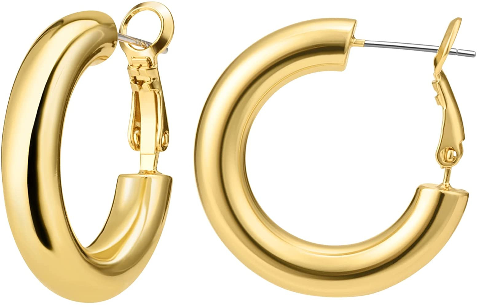 Chunky Hoop Earrings for Women 18K Real Gold Plated Thick Round Gold Hoops Earrings Hypoallergeni... | Amazon (US)
