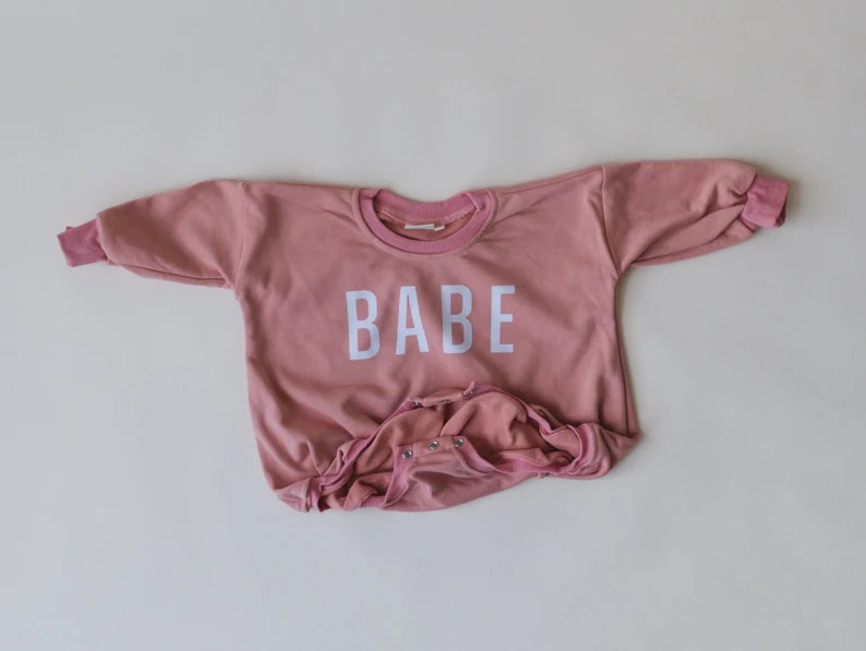 BABE Oversized Sweatshirt Romper  Baby Girl Bubble Romper  - Etsy | Etsy (US)