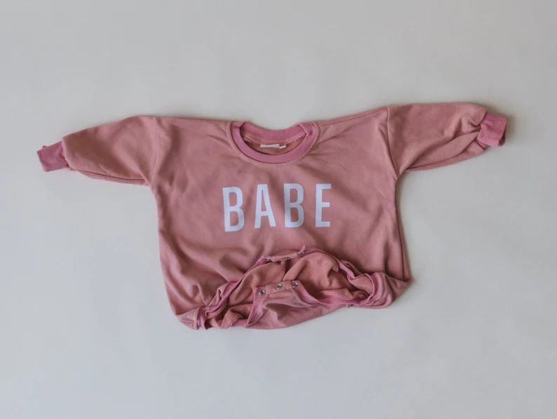BABE Oversized Sweatshirt Romper  Baby Girl Bubble Romper  - Etsy | Etsy (US)