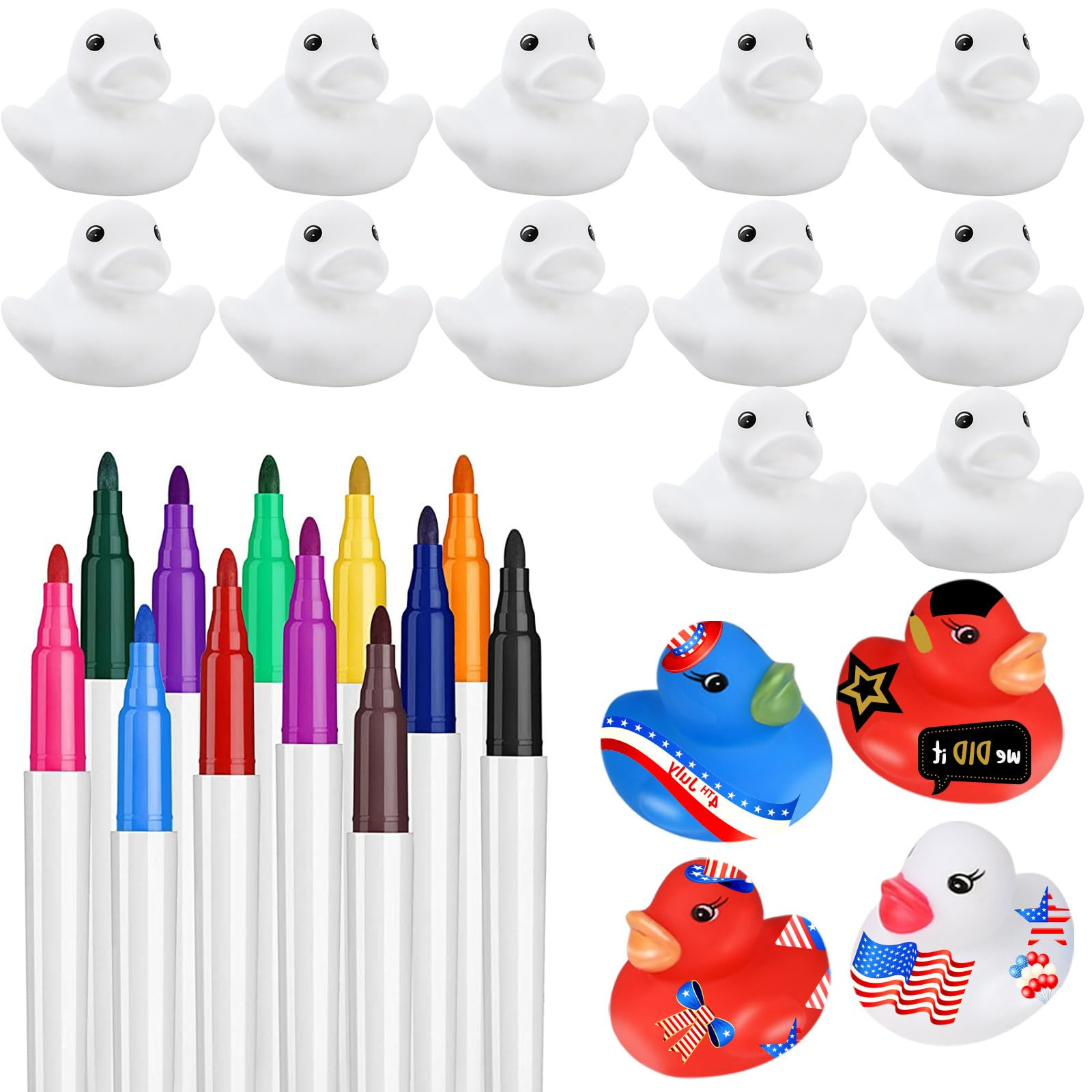 White Blank Rubber Ducks DIY, Float Bath Toy Squeaky Duckies with Waterproof Color Pens for Birth... | Amazon (US)