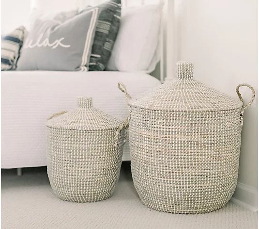 Set of 2 Seagrass Baskets with Lids by Lauren McBride - QVC.com | QVC