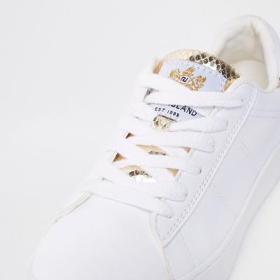 White gold tone lace-up sneakers | River Island (UK & IE)