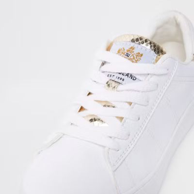 White gold tone lace-up sneakers | River Island (UK & IE)