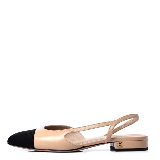 CHANEL

Lambskin Grosgrain Cap Toe CC Slingback Sandals 35.5 Beige Black | Fashionphile