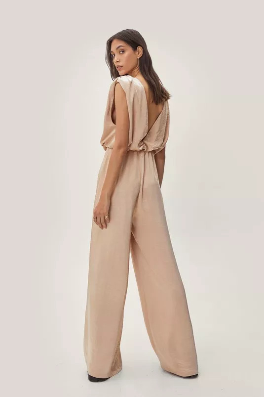 Recycled Shoulder Pad Satin Jumpsuit | Nasty Gal (US)