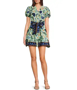 Evolutionary Floral Print Poplin Short Sleeve Belted Dress | Dillard's | Dillard's