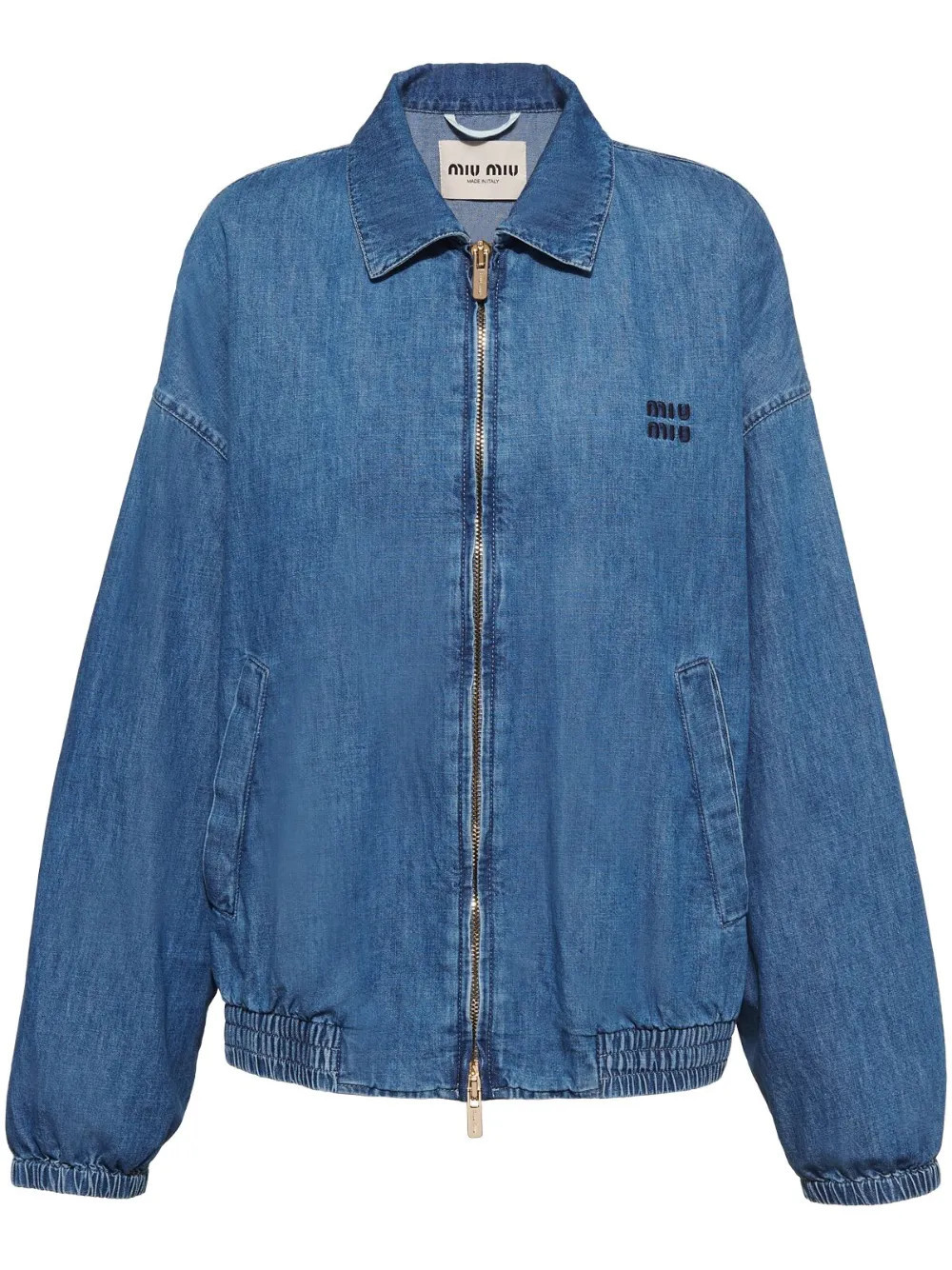 Miu Miu chambray bomber jacket - Blue | Farfetch Global