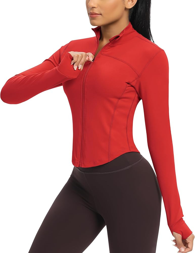 QUEENIEKE Workout Running Jackets for Women Zip Up Athletic Yoga Cropped Tops with Thumb Holes | Amazon (CA)