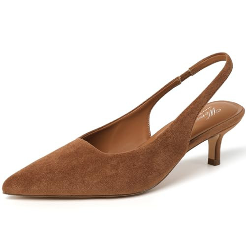 Wonvatu Brown Kitten Heels for Women Closed Pointed Toe Kitty Slingback Dressy Low Heeled Pumps Fashion Casual Herls Bridal Dress Shoes 9 | Amazon (US)