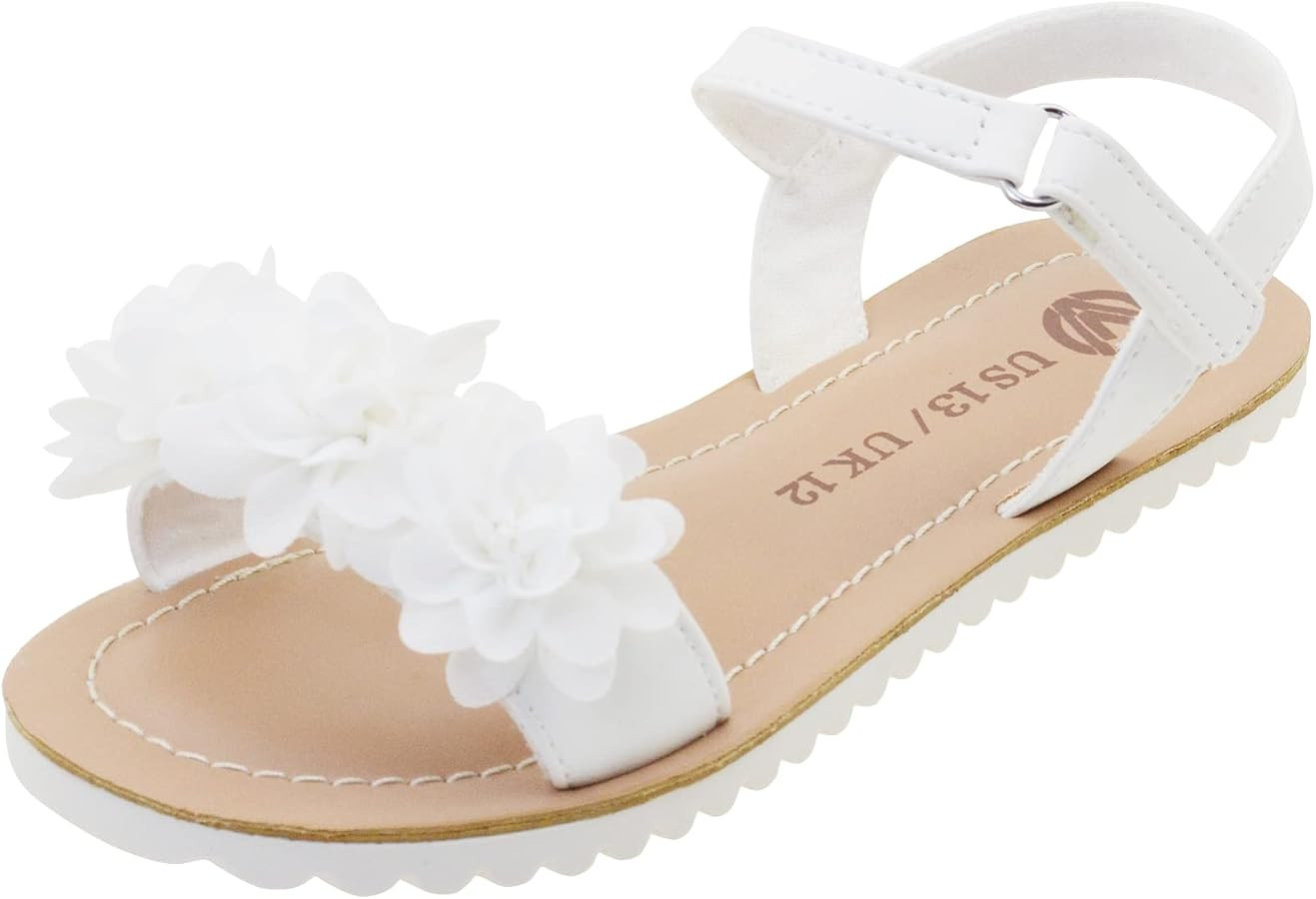 Vonair Girls White Strappy Summer Sandals Open-Toe Fashion Cute Dress Sandals for Little Big Kids | Amazon (US)