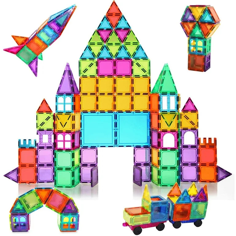 120 Pcs 3D Color Magnet Building Tiles, Magnetic Building Blocks Set with 2 Car for Kids | Walmart (US)