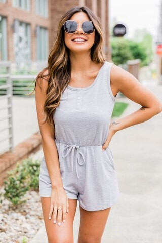 Everything I Could Want Heather Grey Romper | The Pink Lily Boutique