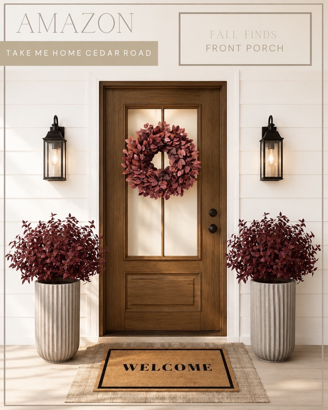 AMAZON FALL FINDS fall front porch, front door, fall wreath, fall florals, exterior light, welcome mat, front door rug

#LTKSeasonal #LTKHome #LTKSaleAlert
