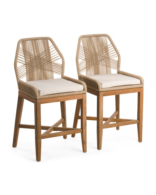 Set Of 2 Rope Cross Weave Counter Stools With Cushion | TJ Maxx