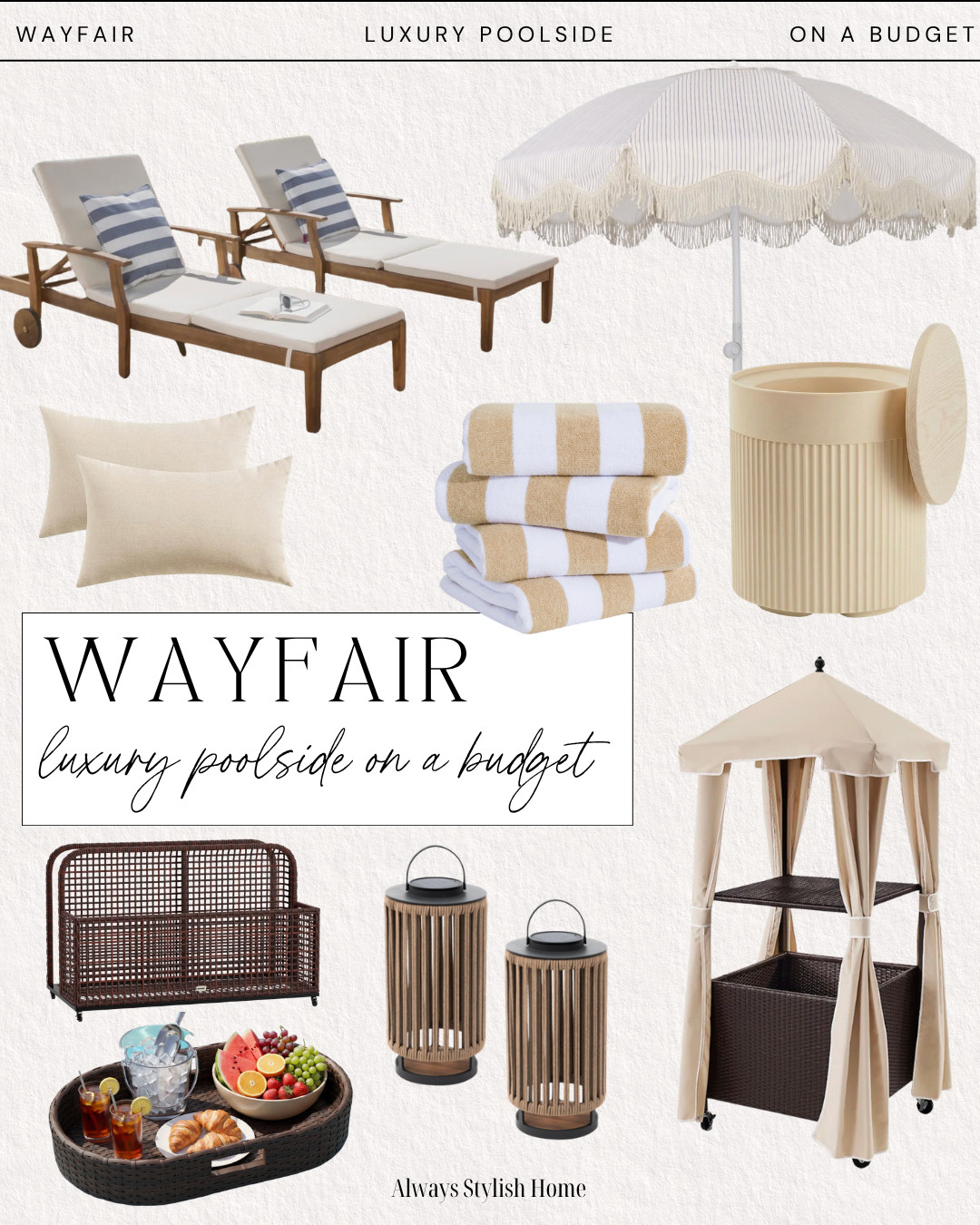 Luxury poolside vibes on a budget ☀️🌴 These Wayfair finds make your backyard feel like a boutique resort without the luxury price tag. From chic loungers to outdoor decor and hosting essentials, these pieces instantly elevate your patio, poolside, or outdoor space for summer entertaining 🤍

#WayfairFinds #OutdoorLiving #PoolsideStyle #LuxuryForLess #BackyardInspo #WayfairHome
 

 #LTKSeasonal #LTKHome #LTKSaleAlert